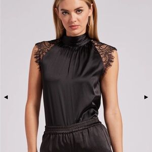 Generation Love Rachel Silk & Lace Blouse in Black, Size L